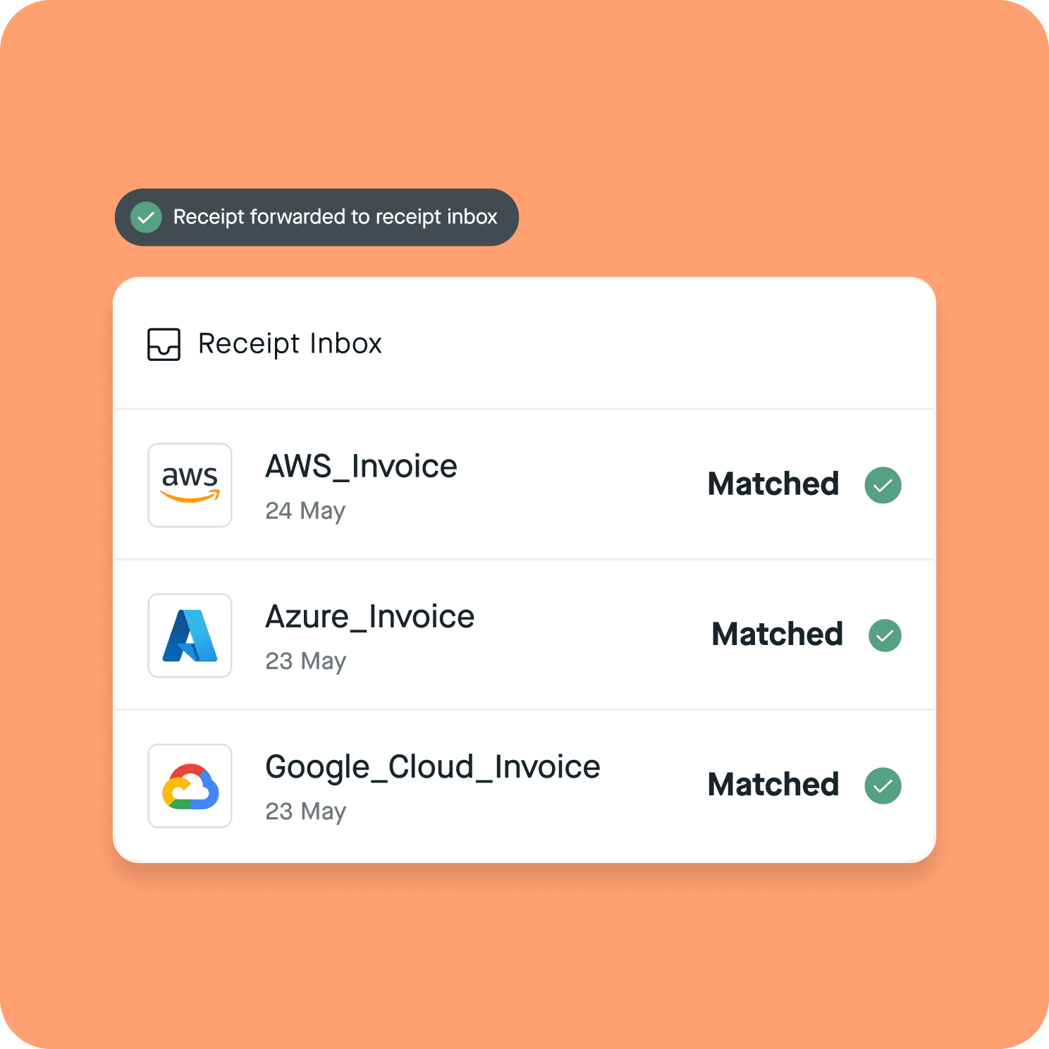 Pliant app matches transactions with receipts that are forwarded to receipt inbox