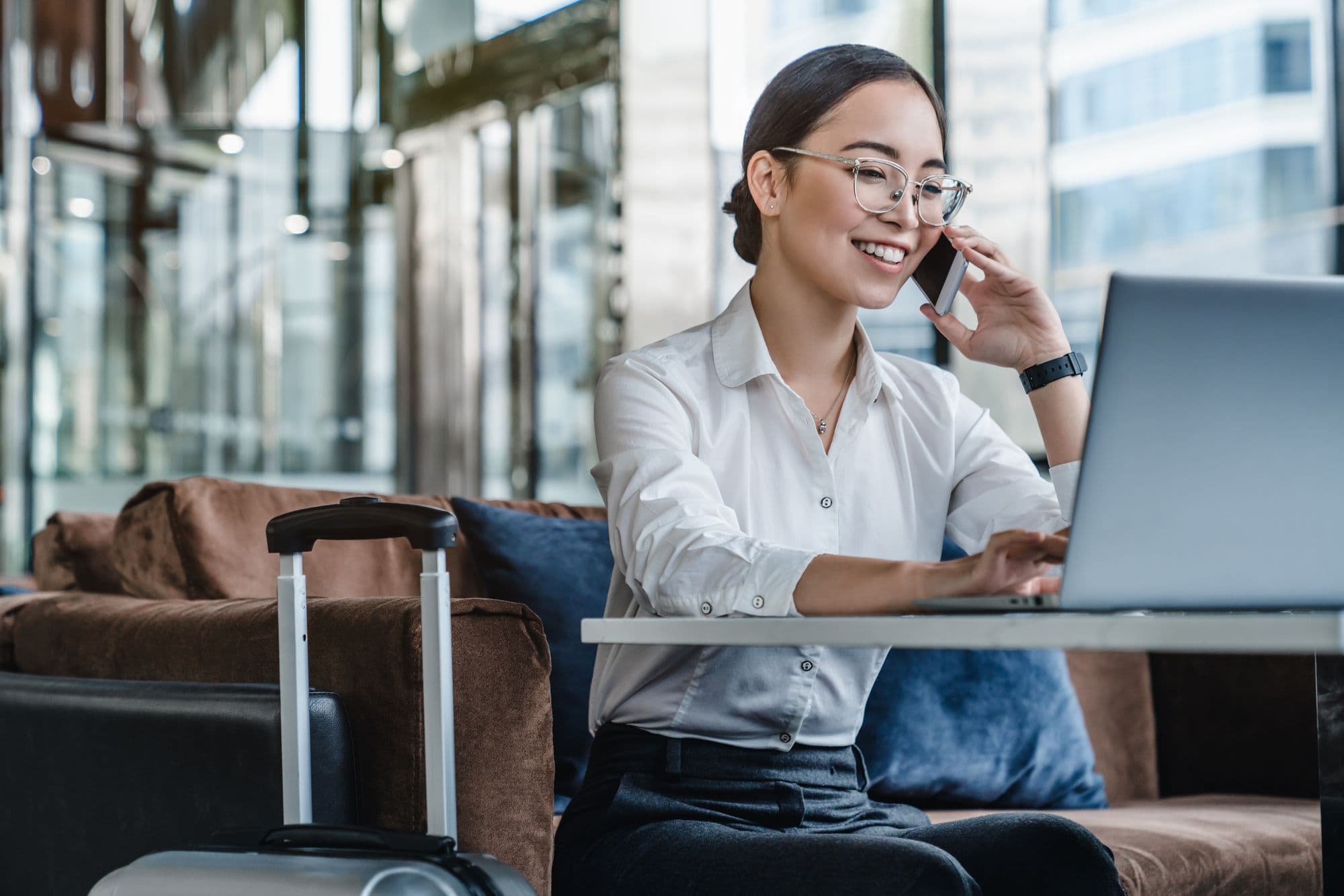 woman at airport on business trip